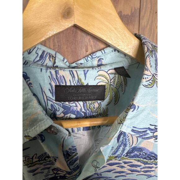 Saks Fifth Avenue Tori Richard Blue Beach
Button Down Aloha Shirt Men Size L - Picture 6 of 7